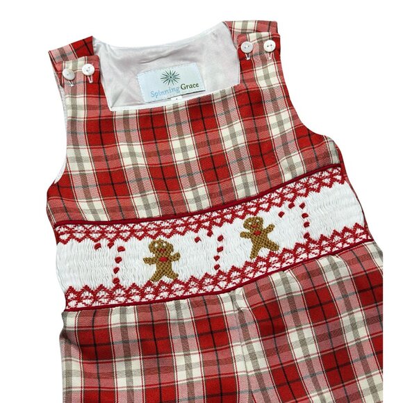 Classic Christmas Gingerbread Smocked Tartan Jon Jon - Christmas Holiday - Picture 7 of 7